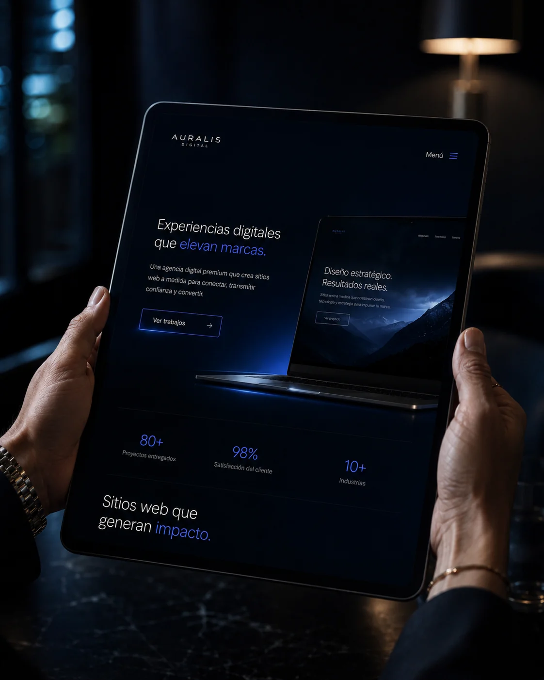 Vista premium de Auralis Digital en tablet